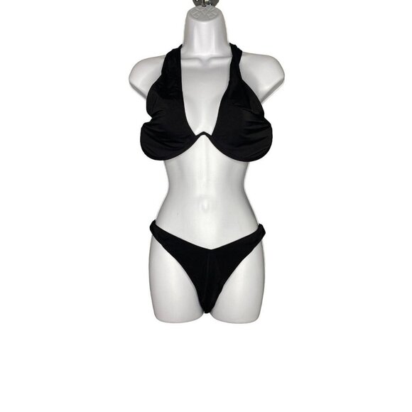 Naked Wardrobe‎ Womens 2 pc Swimsuits Underwire Bikini Black Size Large